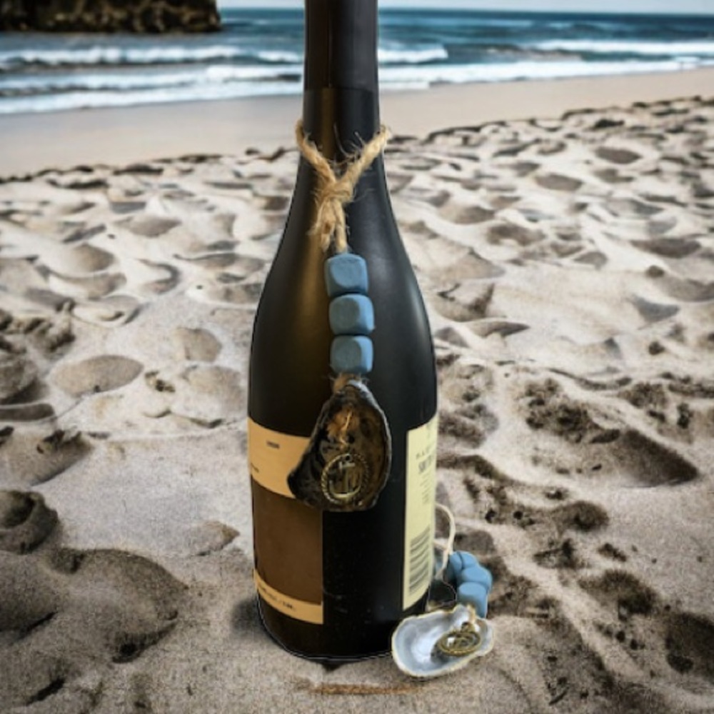1 - Wine Bottle & Liquor Bottle Charm - Oyster shell with an Round Anchor Charm